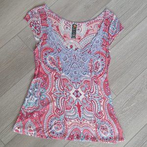 Free People crochet-neck cap-sleeve boho knit top